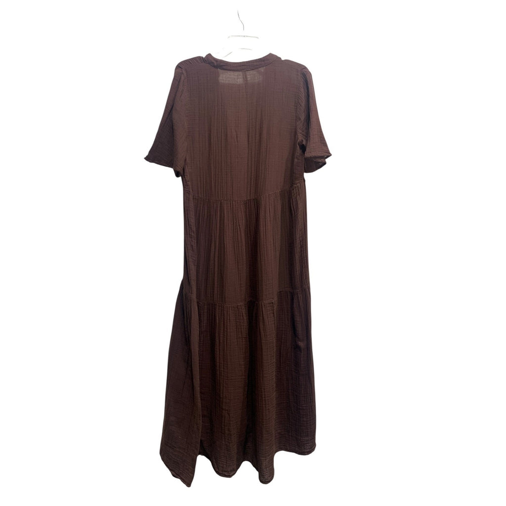 By Anthropologie Brown Cotton Gauze Tiered V-Neck Midi Dress Small fall boho