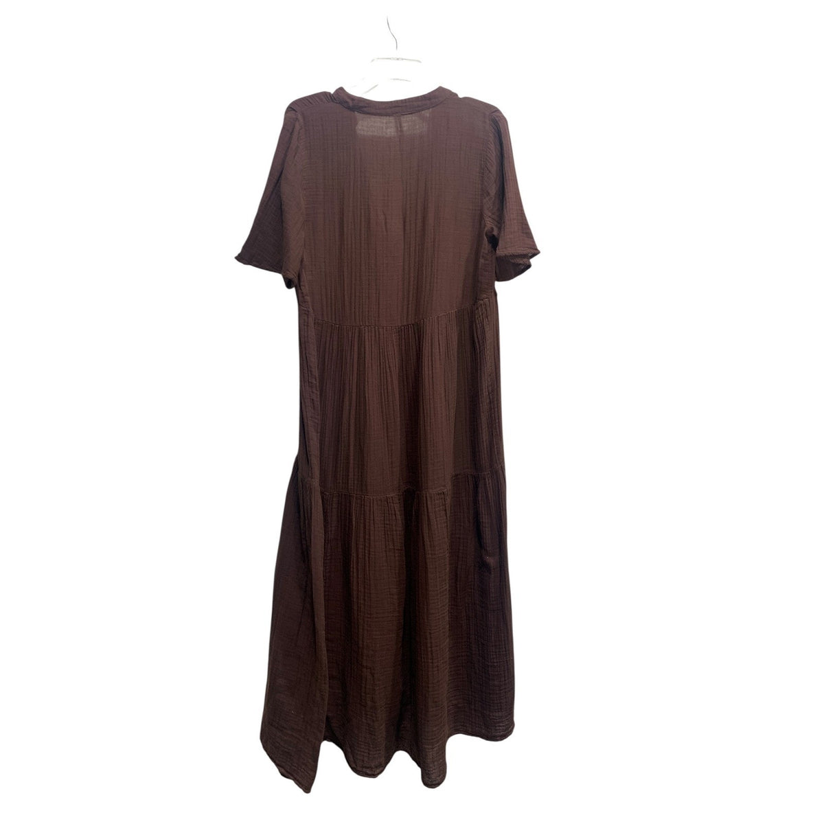 By Anthropologie Brown Cotton Gauze Tiered V-Neck Midi Dress Small fall boho