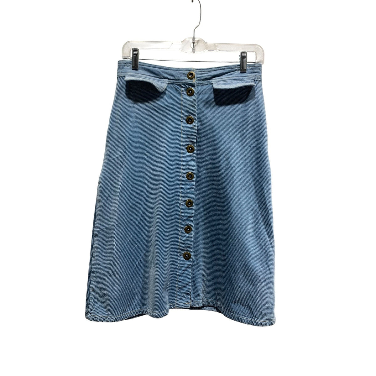 Anthropologie Blue Corduroy Button Front Midi A-Line Skirt Size 2 Cottagecore