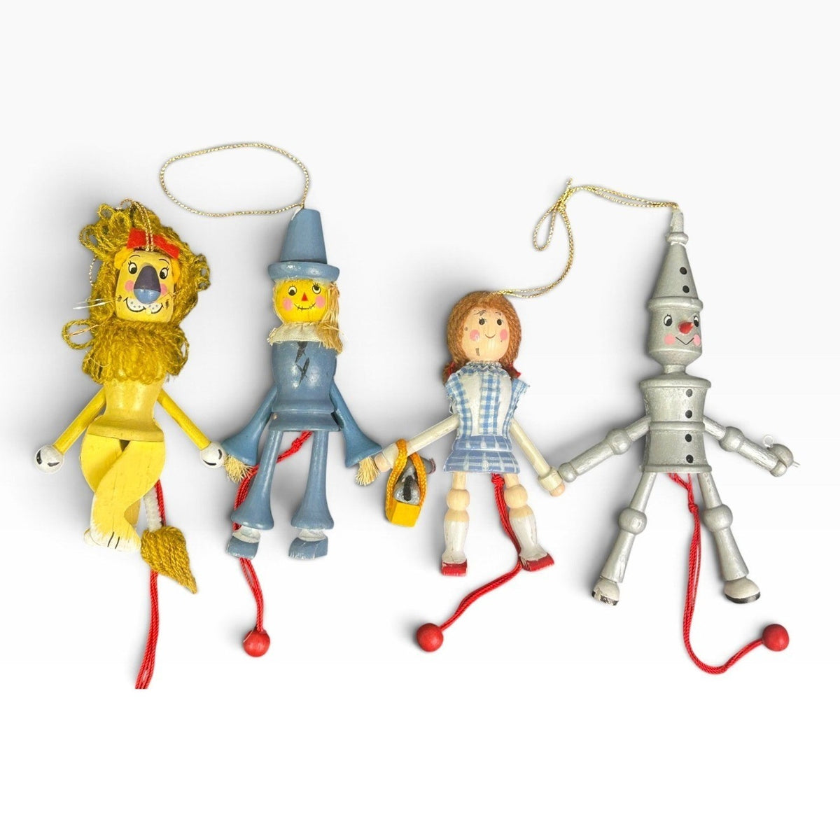 Vintage Kurt Adler 1980 Wizard of Oz Wooden Jumping Jack Ornaments Set of 4