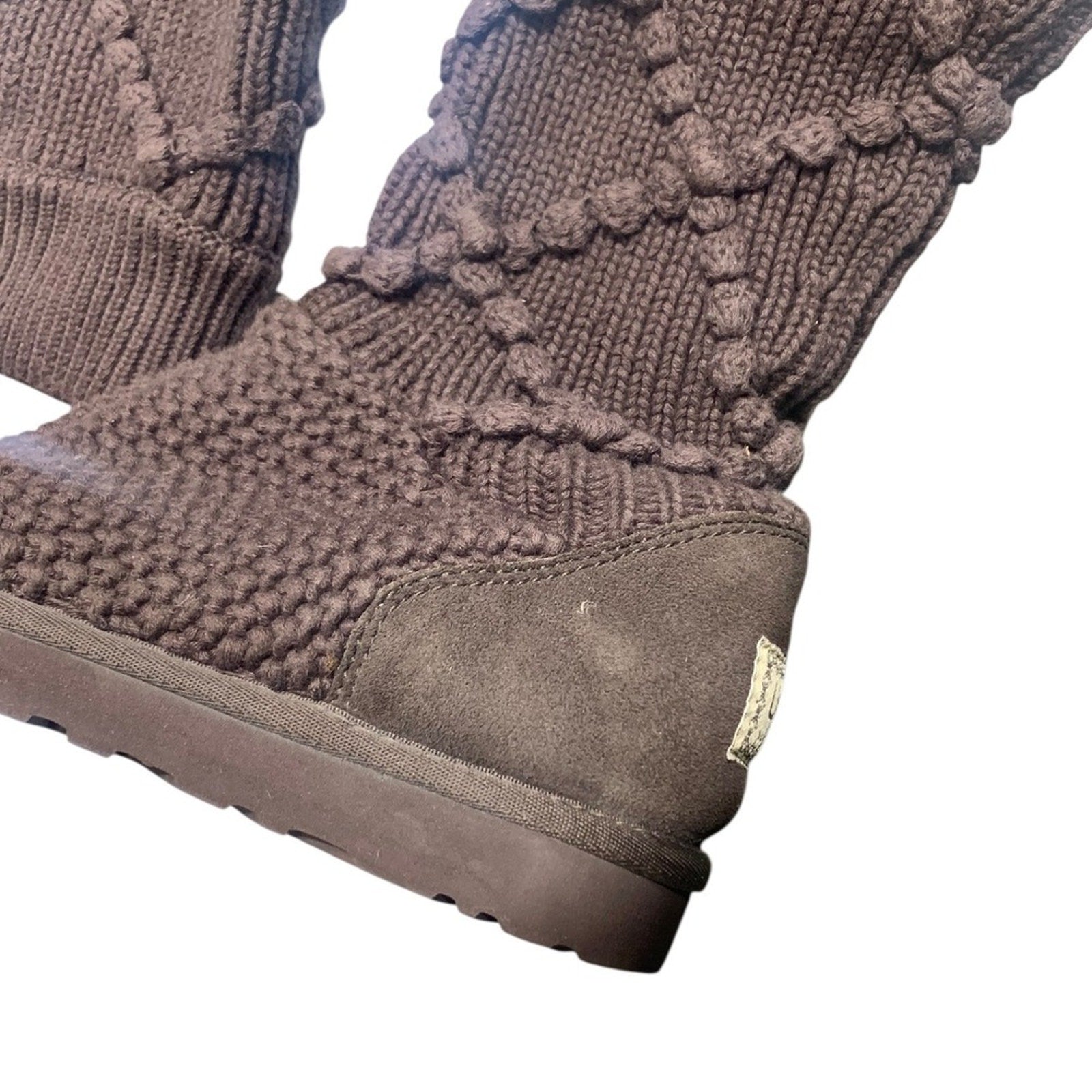 UGG Classic Argyle Knit Boots SZ 9 womens dark brown cable knit suede