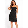 Tadashi Vintage Black Tiered Fringe Strapless Cocktail Dress Made in USA Size M