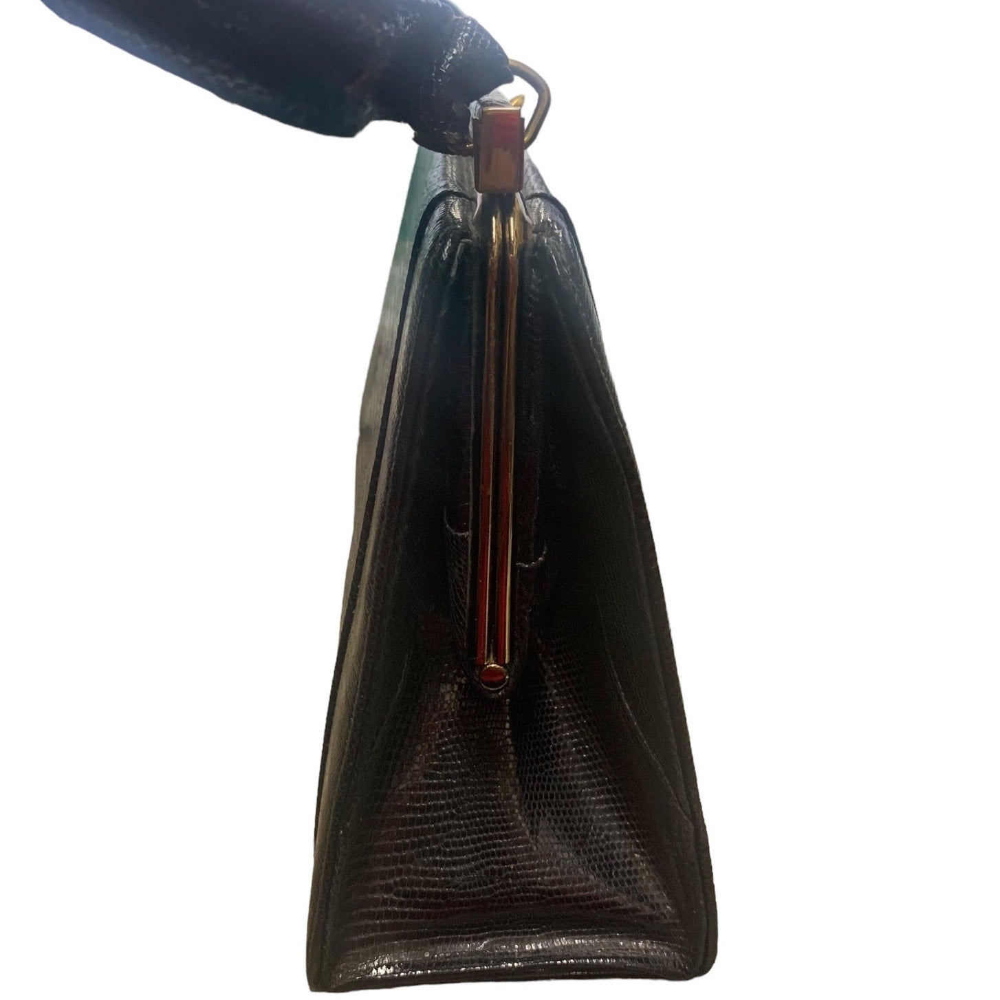 Vintage Bellestone Black Lizard Alligator Cutch Handbag 1950s