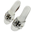 Tory Burch Selma Leather Wedge Sandals White Pebbled Leather Gold Logo 6.5M