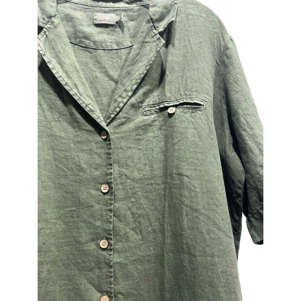 Faherty Mens 100% Linen Short Sleeve Camp Collar Shirt Thyme Green Large WDU2549