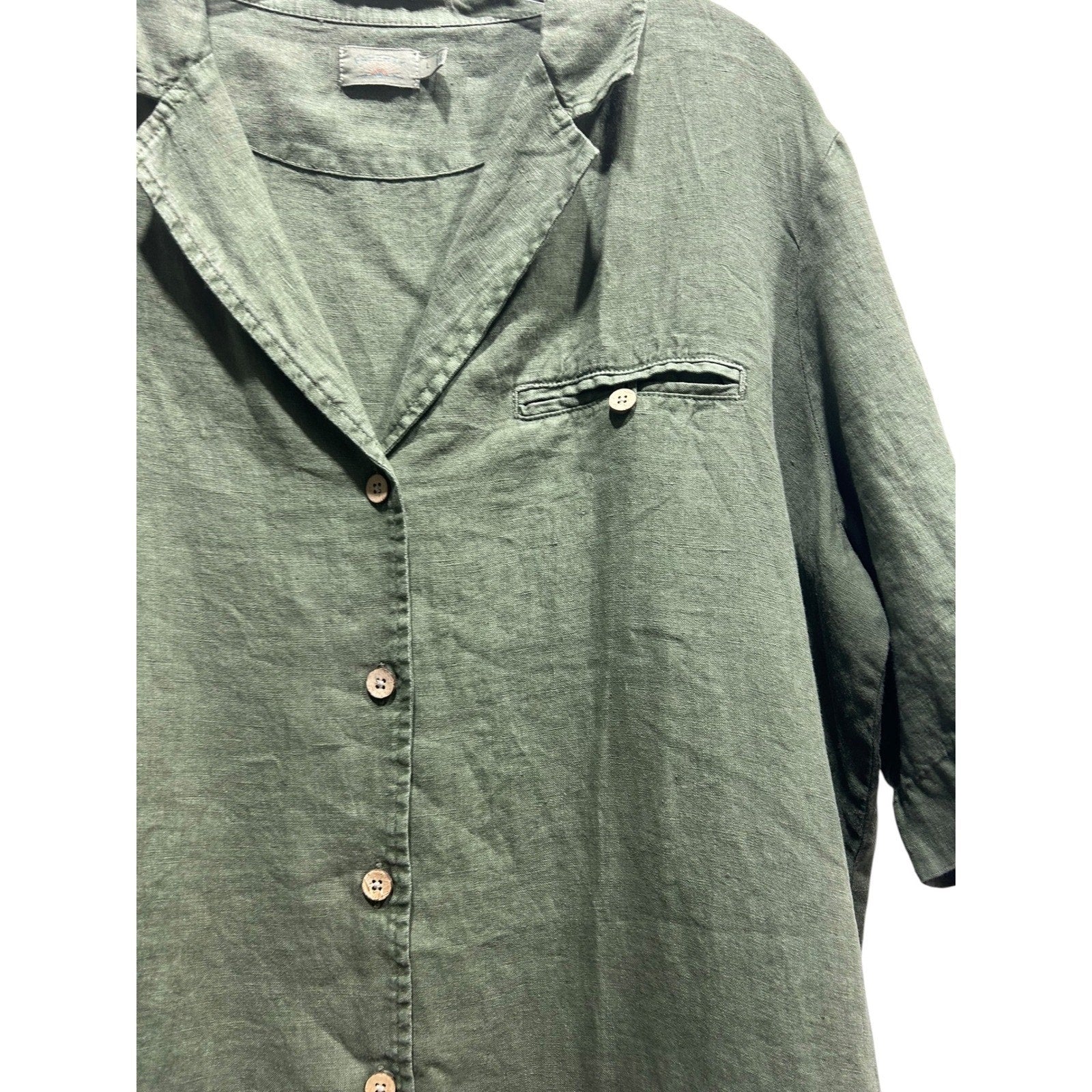 Faherty Mens 100% Linen Short Sleeve Camp Collar Shirt Thyme Green Large WDU2549