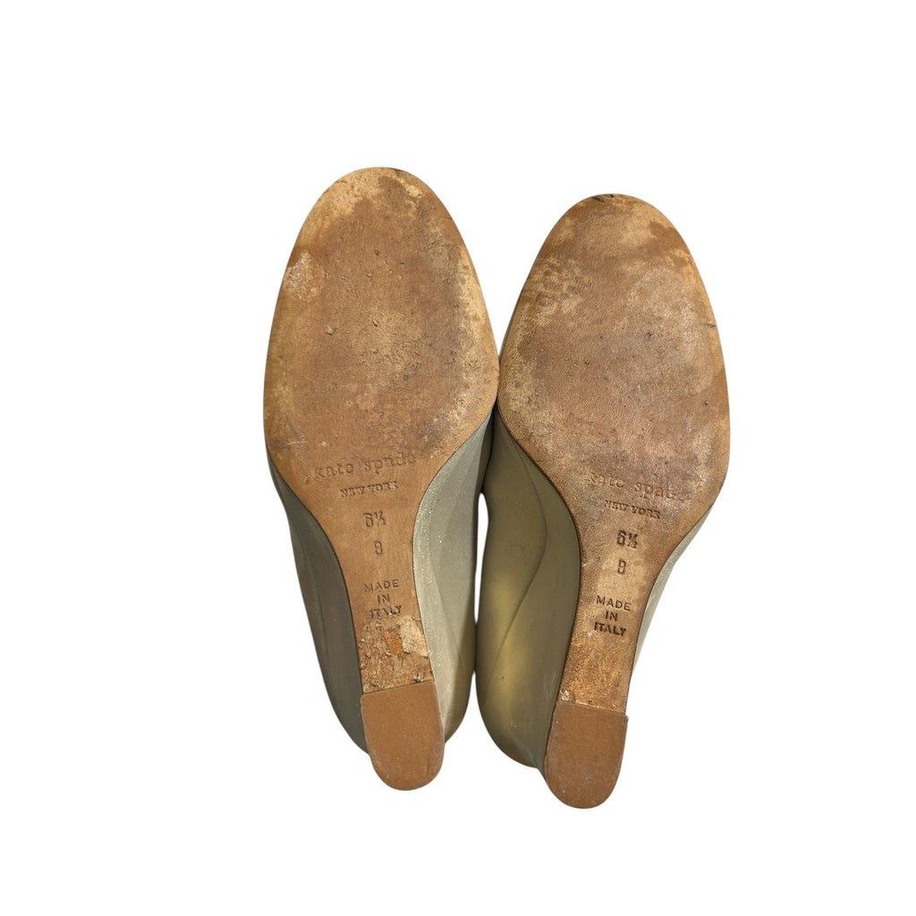 Kate Spade New York Gold Metallic Wedge Pumps Almond Toe Made in Italy Size 6.5B