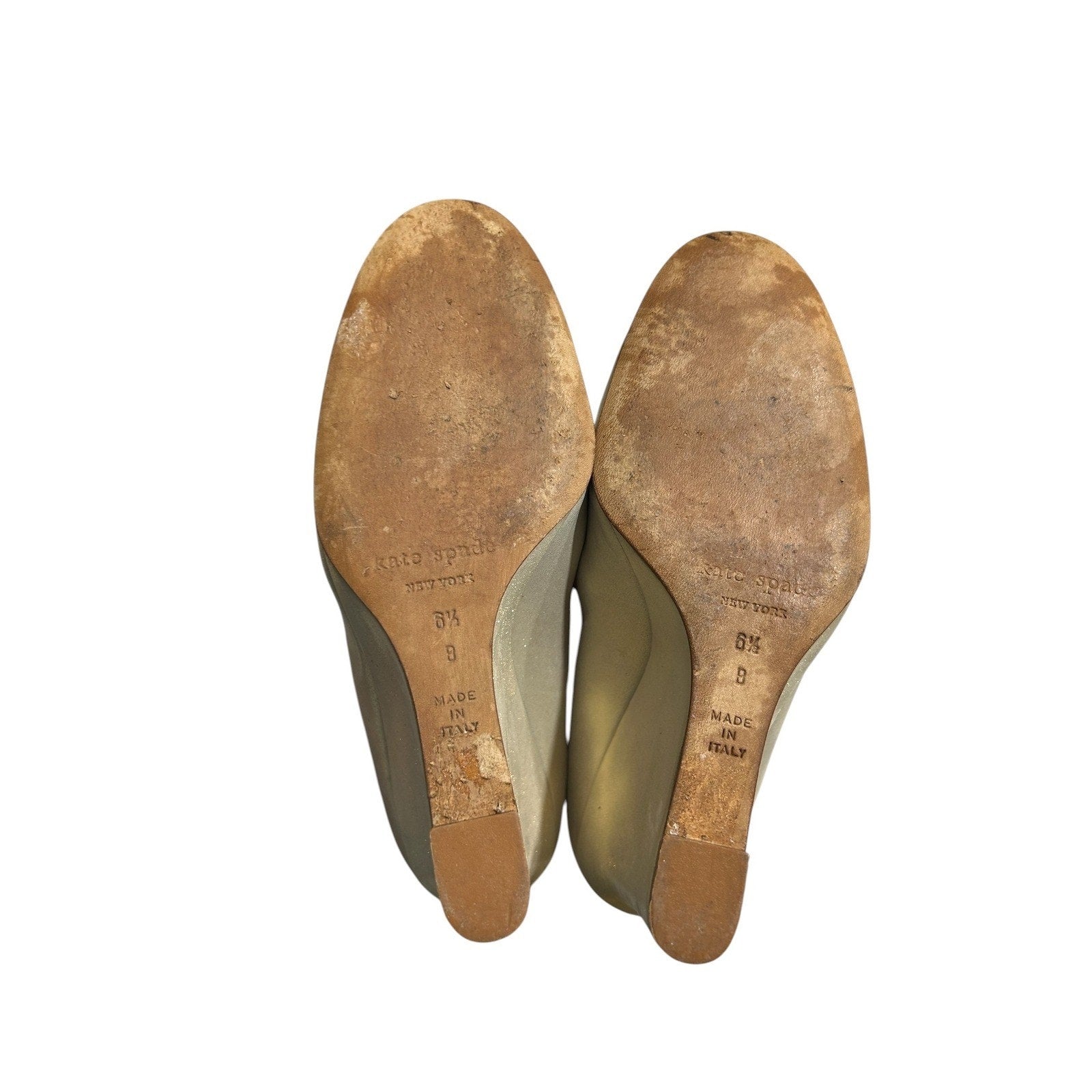 Kate Spade New York Gold Metallic Wedge Pumps Almond Toe Made in Italy Size 6.5B