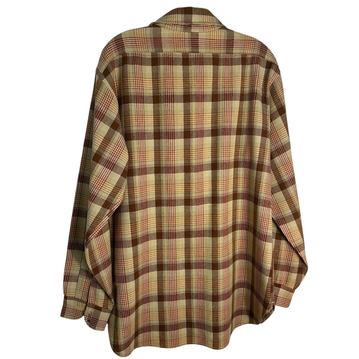 Vintage Pendleton Wool Plaid Flannel Shirt Mens Large Brown Tan Made in USA work
