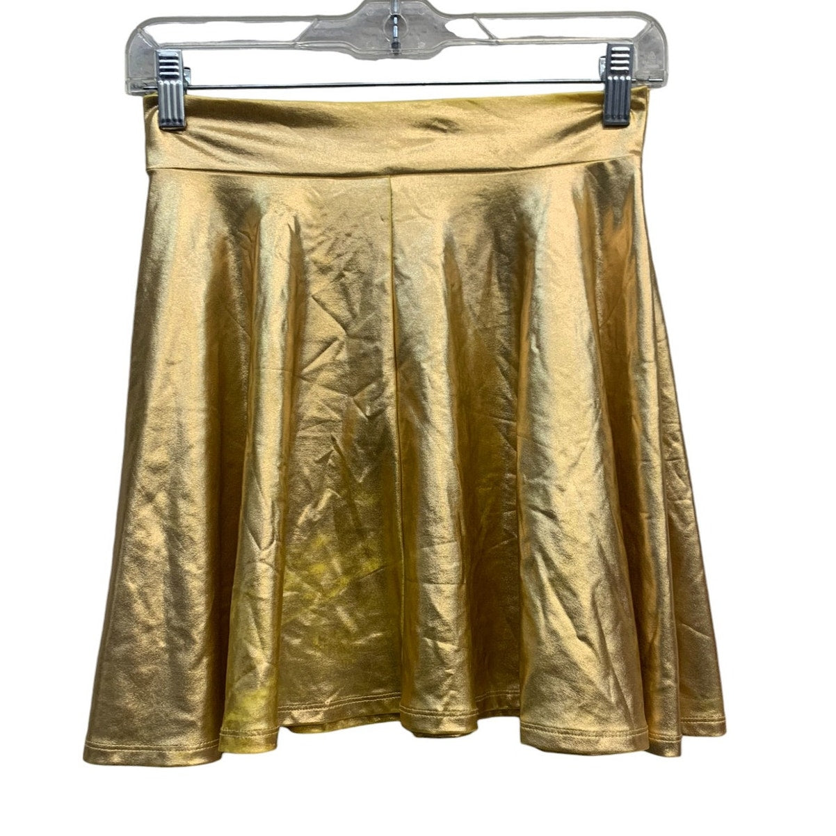 Shiny Metallic wet look flared mini Skater skirt Gold SZ XS