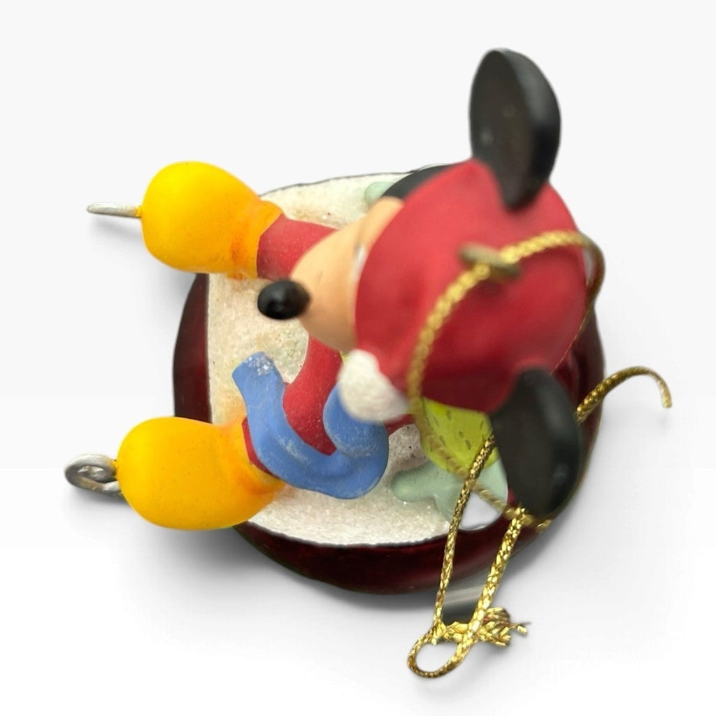 Disney Mickey Mouse 2001 Dated Red Metallic Glass Christmas Ornament 4.5"