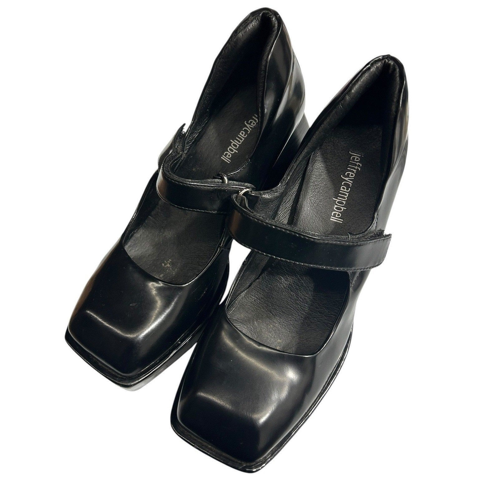 Jeffrey Campbell Reine Black Leather Square Toe Platform Mary Jane Pumps Size 7