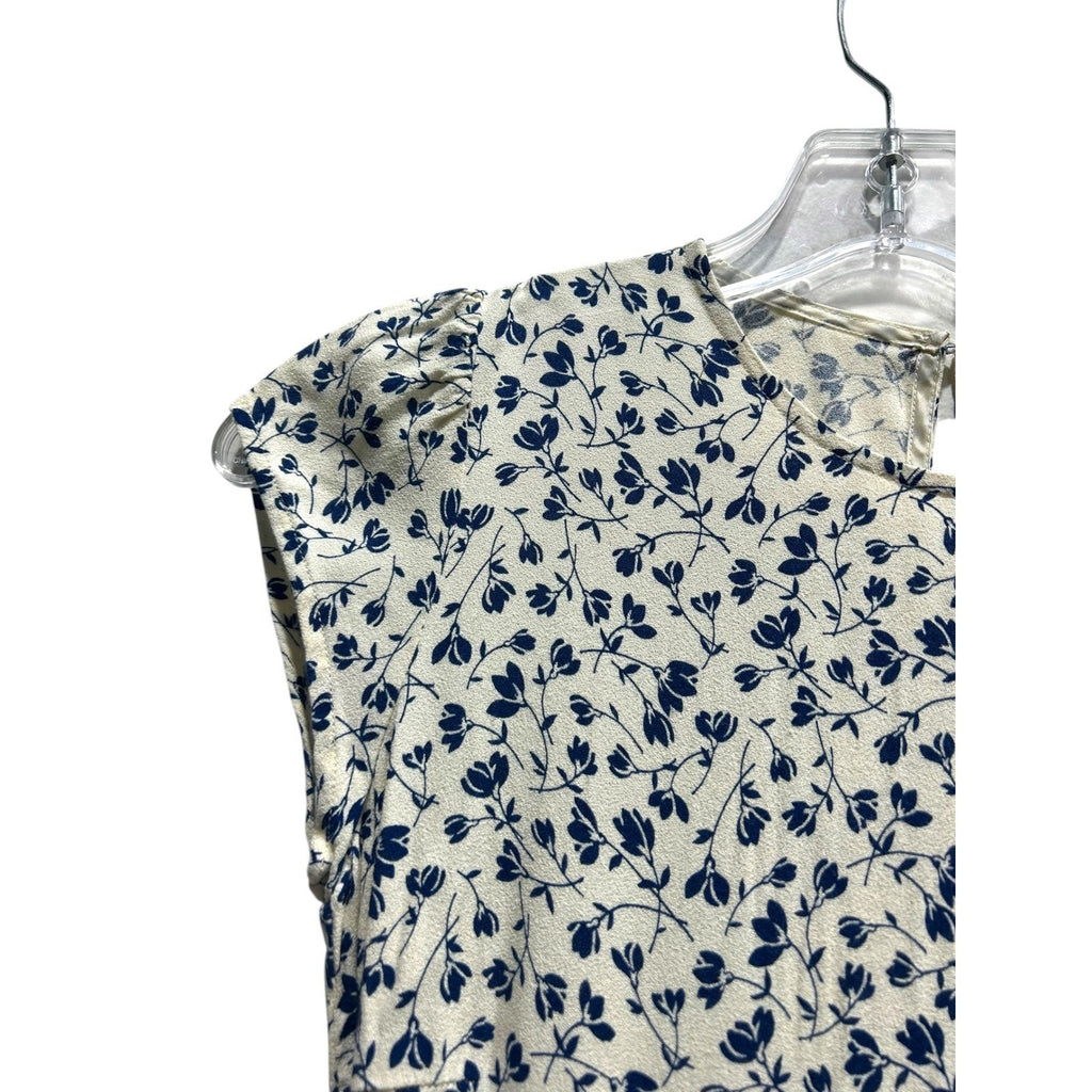 Reformation Gavin Blue Floral Midi Dress Cream Cap Sleeve Open Back Size 4 Slit