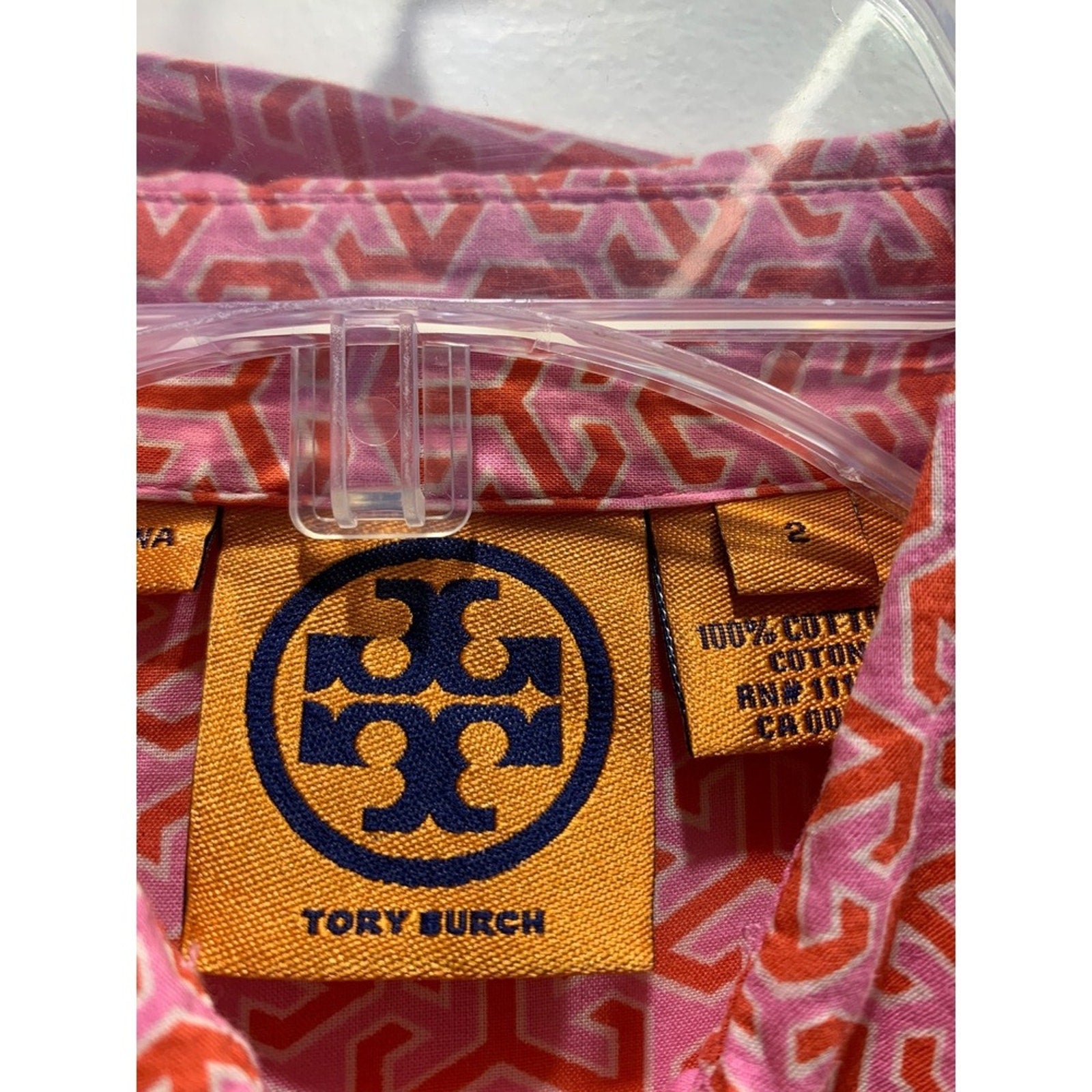 Tory Burch Button Down Long Sleeve Shirt Anchor Print Red Size 2