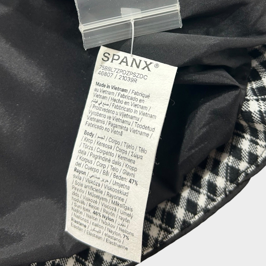 Spanx Ponte Black White Gingham Button Front Jacket Blazer Medium career preppy
