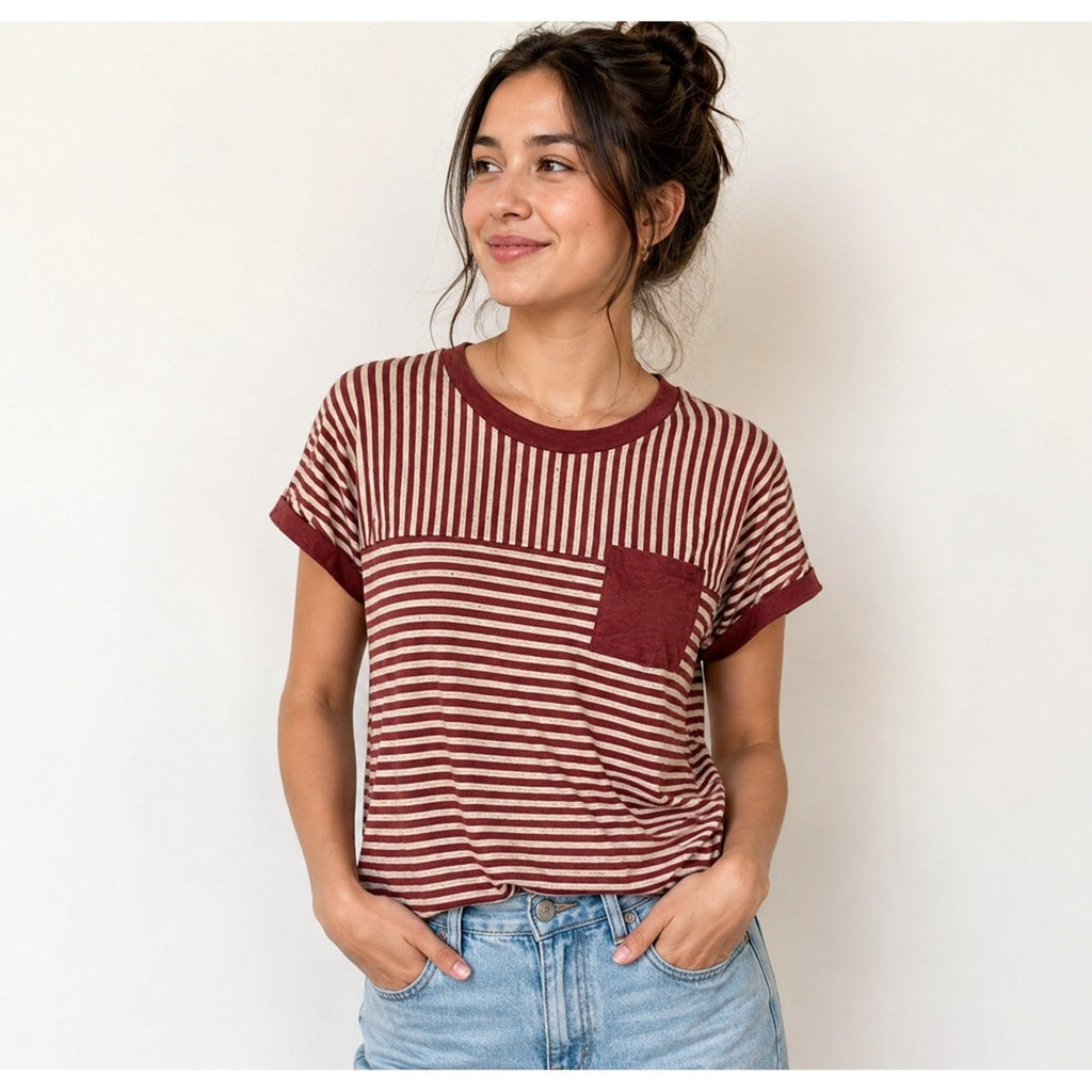 BDG Urban Outfitters Red Stripe Pocket Tee Shirt Womens M Casual Grunge Top