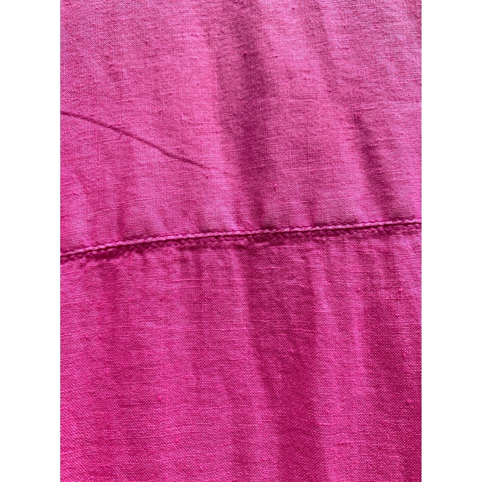 Maeve Anthropologie Hot Pink 100% Linen Ruched Sleeve Button Down Shirt Large