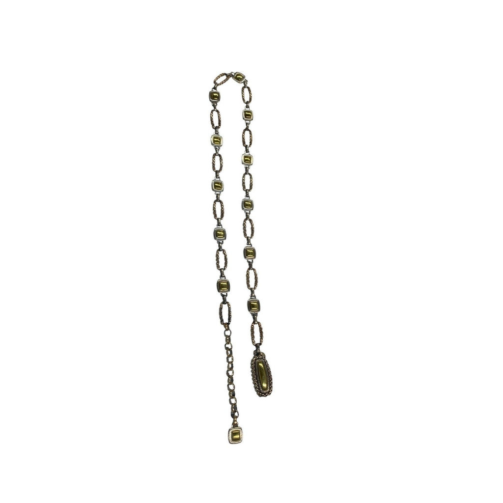 Brighton Mixed Metal Silver Gold Tone Square Cabochon Link Chain Belt Adjustable