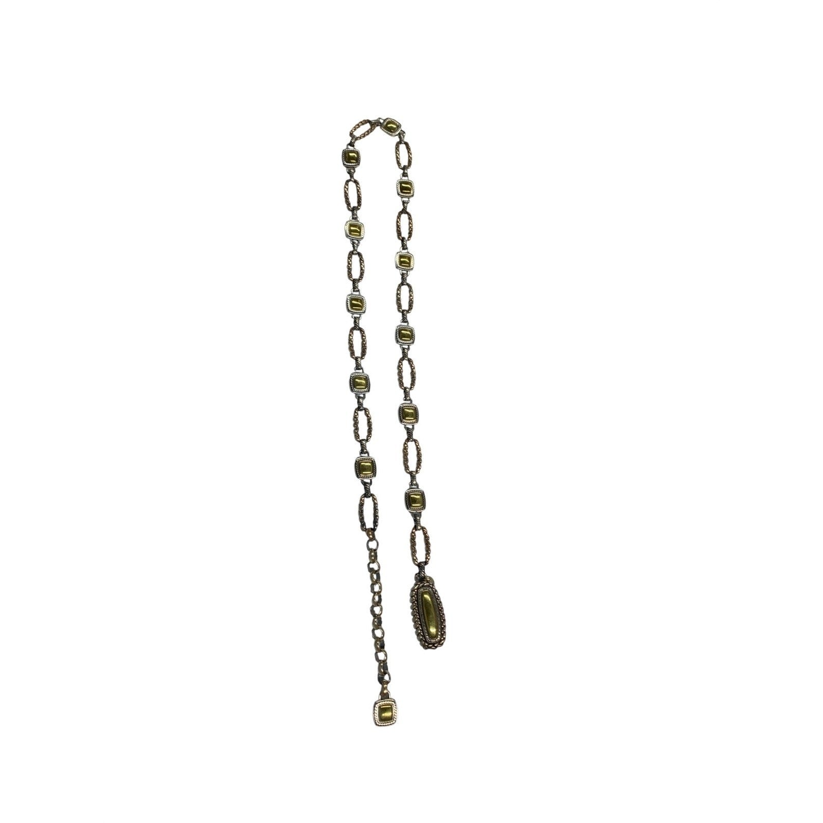 Brighton Mixed Metal Silver Gold Tone Square Cabochon Link Chain Belt Adjustable