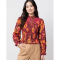 Farm Rio Garden Bloom Smocked Floral Crop Blouse Pink Orange Size M