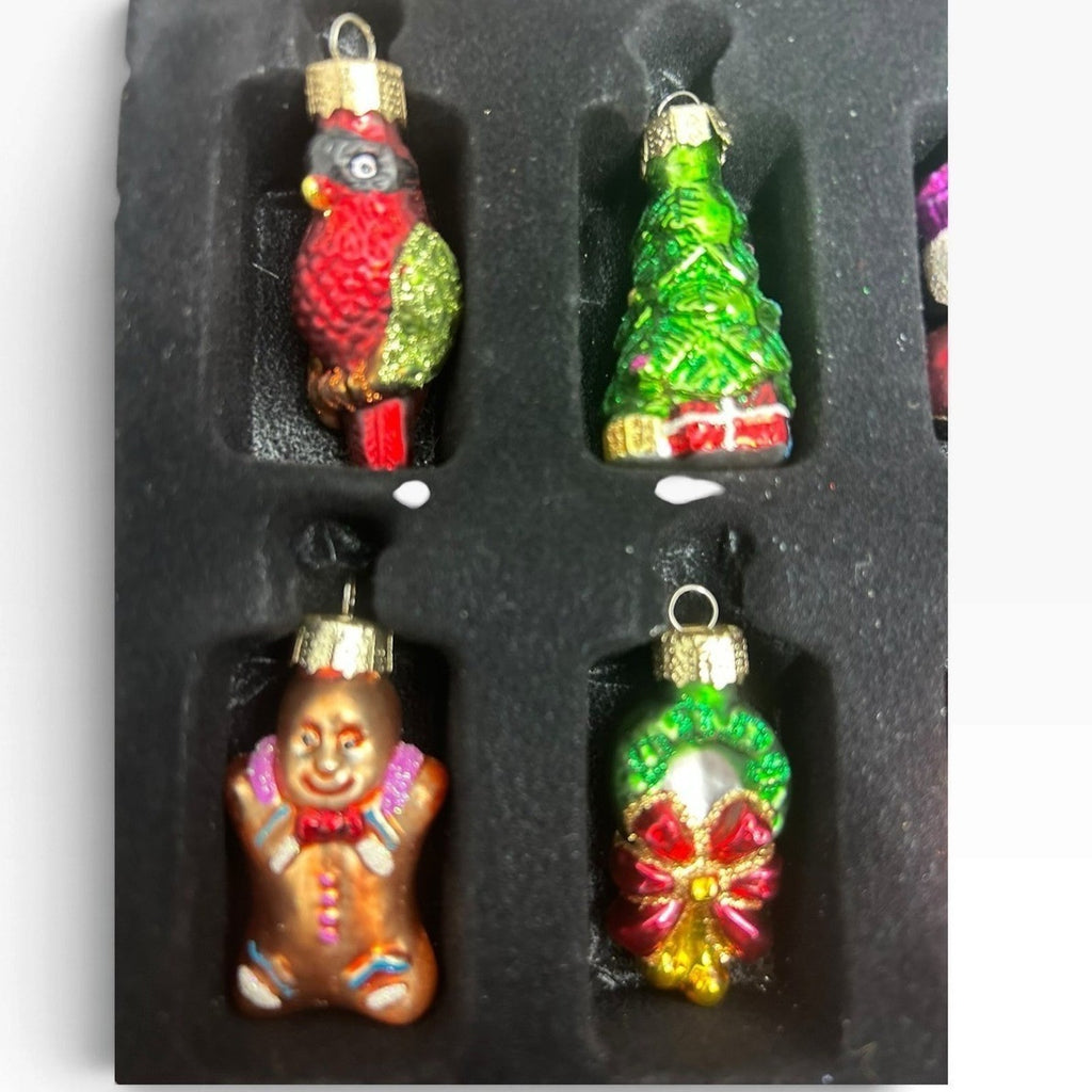 Unique Treasures 25pc Miniature Blown Glass Christmas Ornament Set Santa Xmas