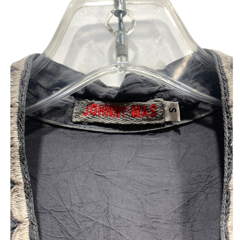 Johnny Was Embroidered Tunic Top Small S Black Cupra Rayon Bohemian Blouse