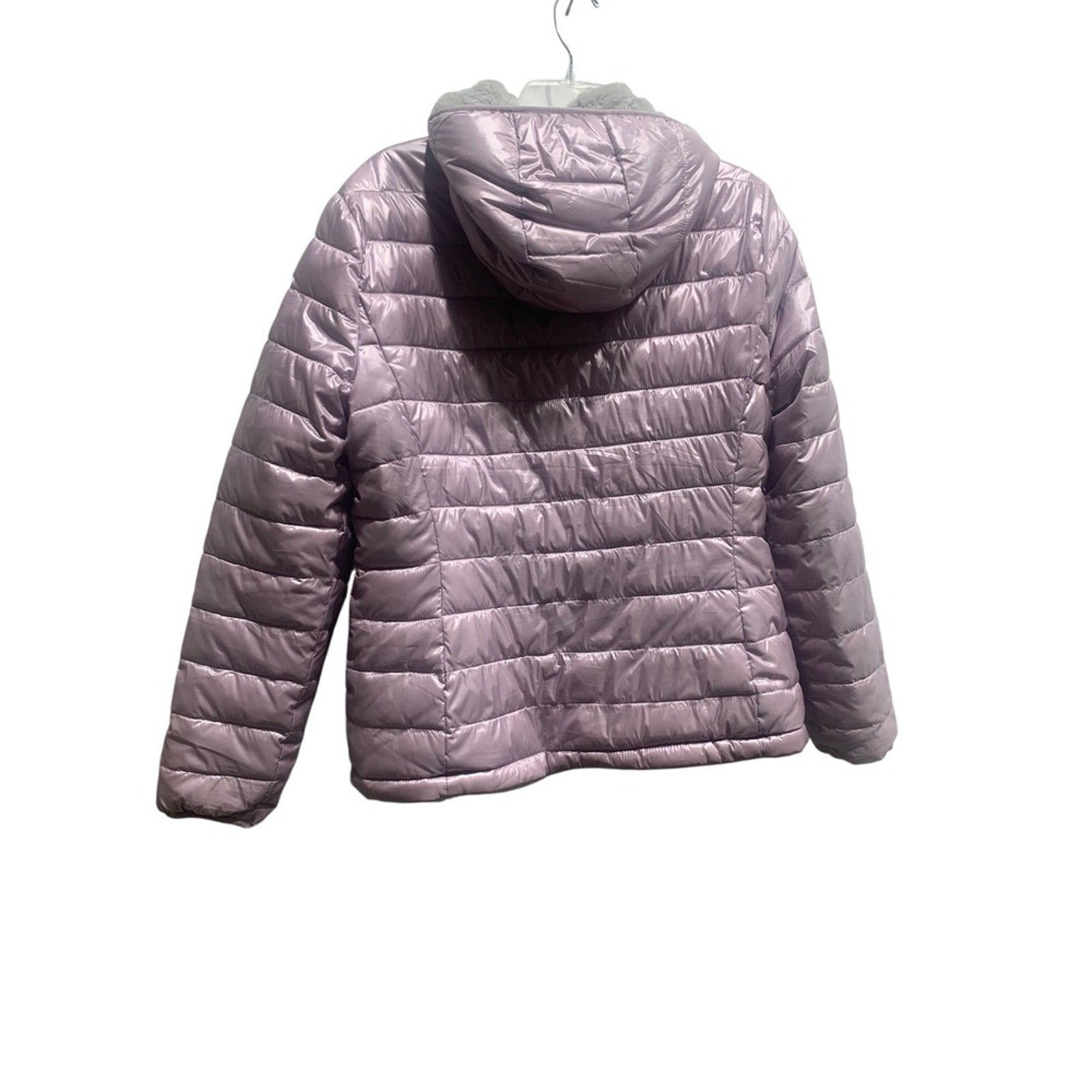 Andrew Marc Women's Puffer Jacket L Reversible Faux Fur Hooded Lightweight Coat