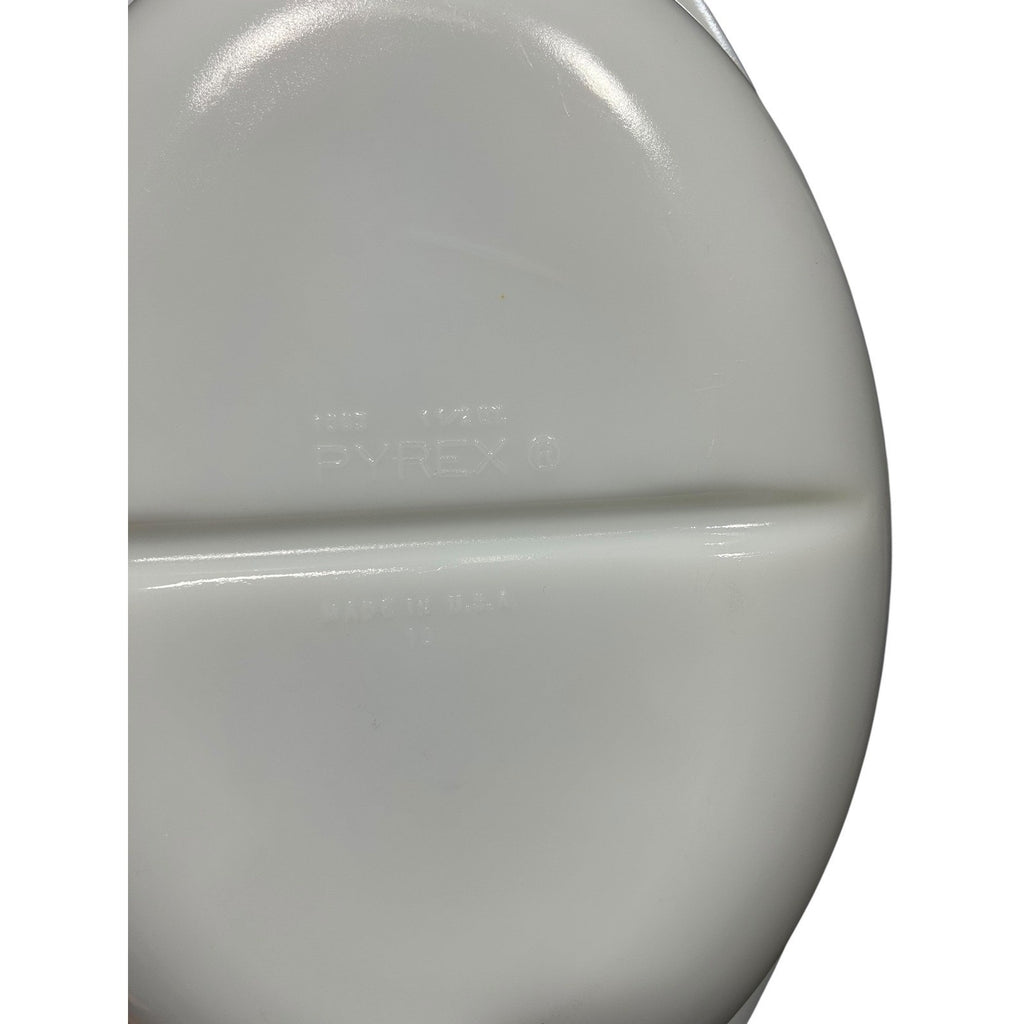 Pyrex 1063 White Milk Glass Divided Oval Serving Dish 1.5 Qt Vintage USA Made