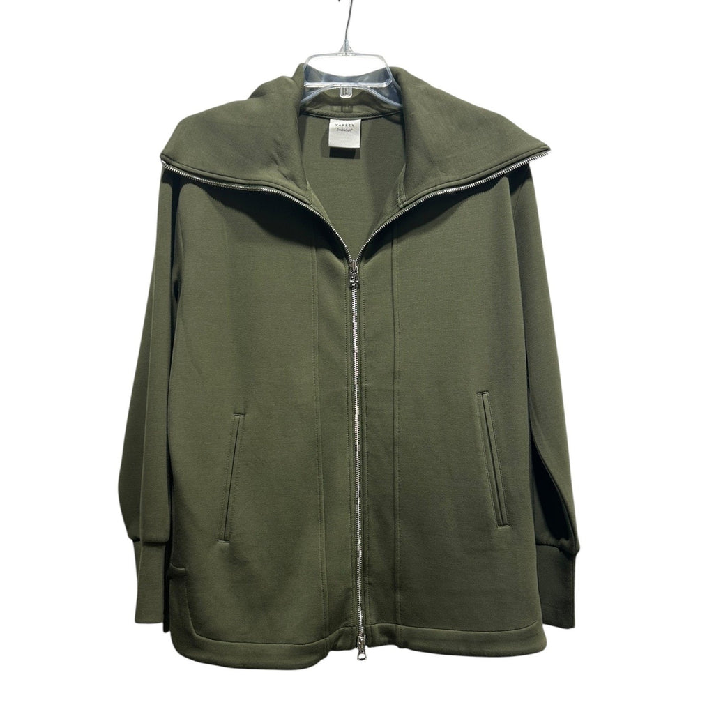 Varley Raleigh Zip Through Sweat DoubleSoft Olive Green Oversized Collar Small