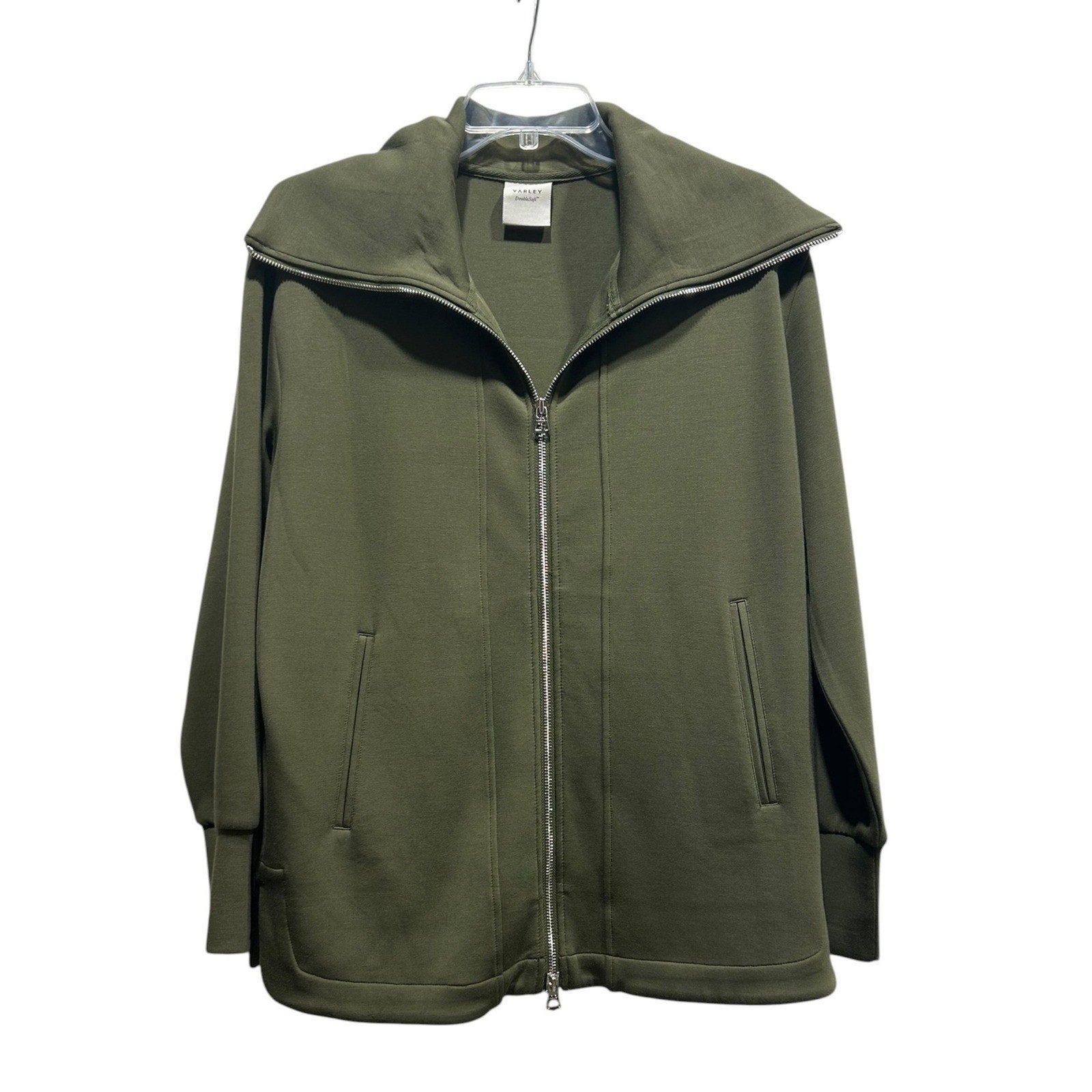 Varley Raleigh Zip Through Sweat DoubleSoft Olive Green Oversized Collar Small