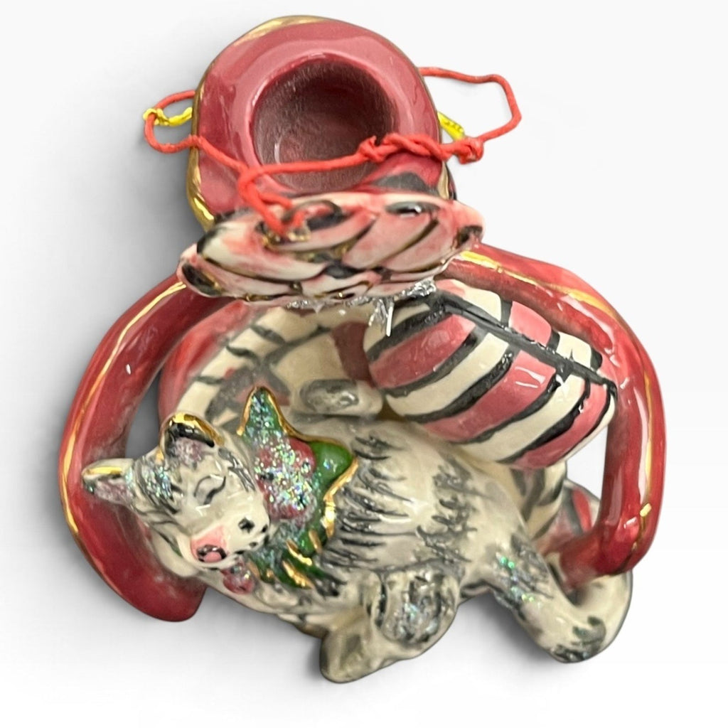 Heather Goldminc Blue Sky Cat in Red Armchair Ceramic Ornament 4.5" 2002 Vintage