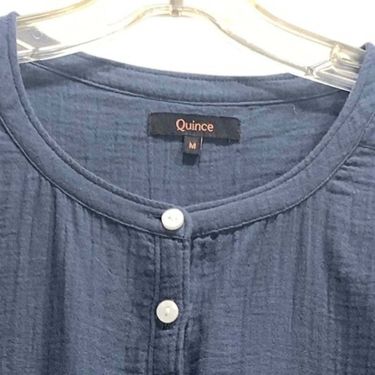 Quince Organic Cotton Double Gauze Henley Short Sleeve Blouse Blue Medium