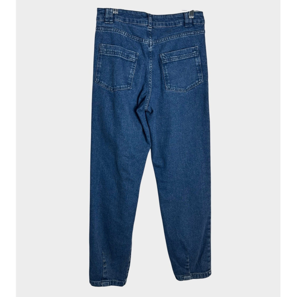 Sezane Paris High Waisted Pleated Tapered Jeans Blue Denim Size 36 US 4 6