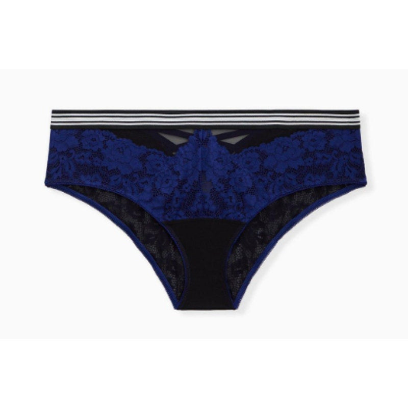 NWT Torrid Black Mesh & Sapphire Blue Lace Stripe Lattice Hipster Panty SZ 4