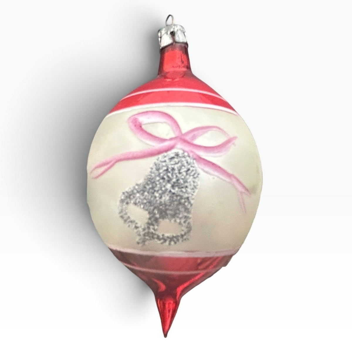 Vintage Poland Mercury Glass Teardrop Christmas Ornament Red Silver Bell 3in