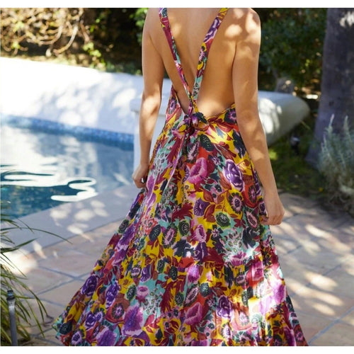 Anthropologie Printed Maxi Dress Cover Up Womens Medium Multi Color Strappy Back