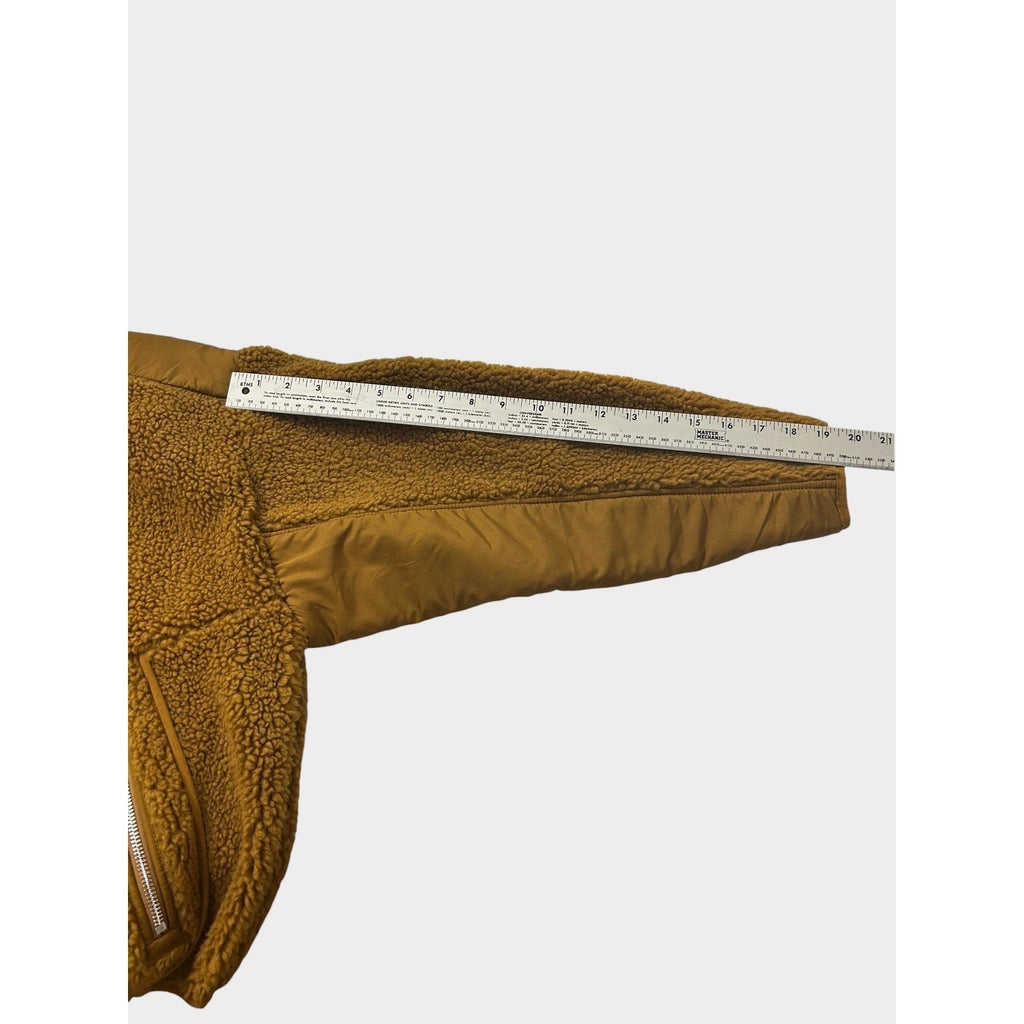 Madewell Womens Small Faux Shearling Half Zip Pullover Sweater Brown Contrast