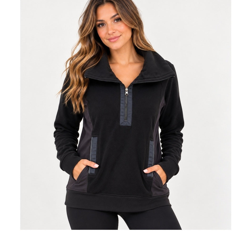 Lululemon Post Chaturanga Half Zip Fleece Pullover Black Size 4 Thumbholes cozy