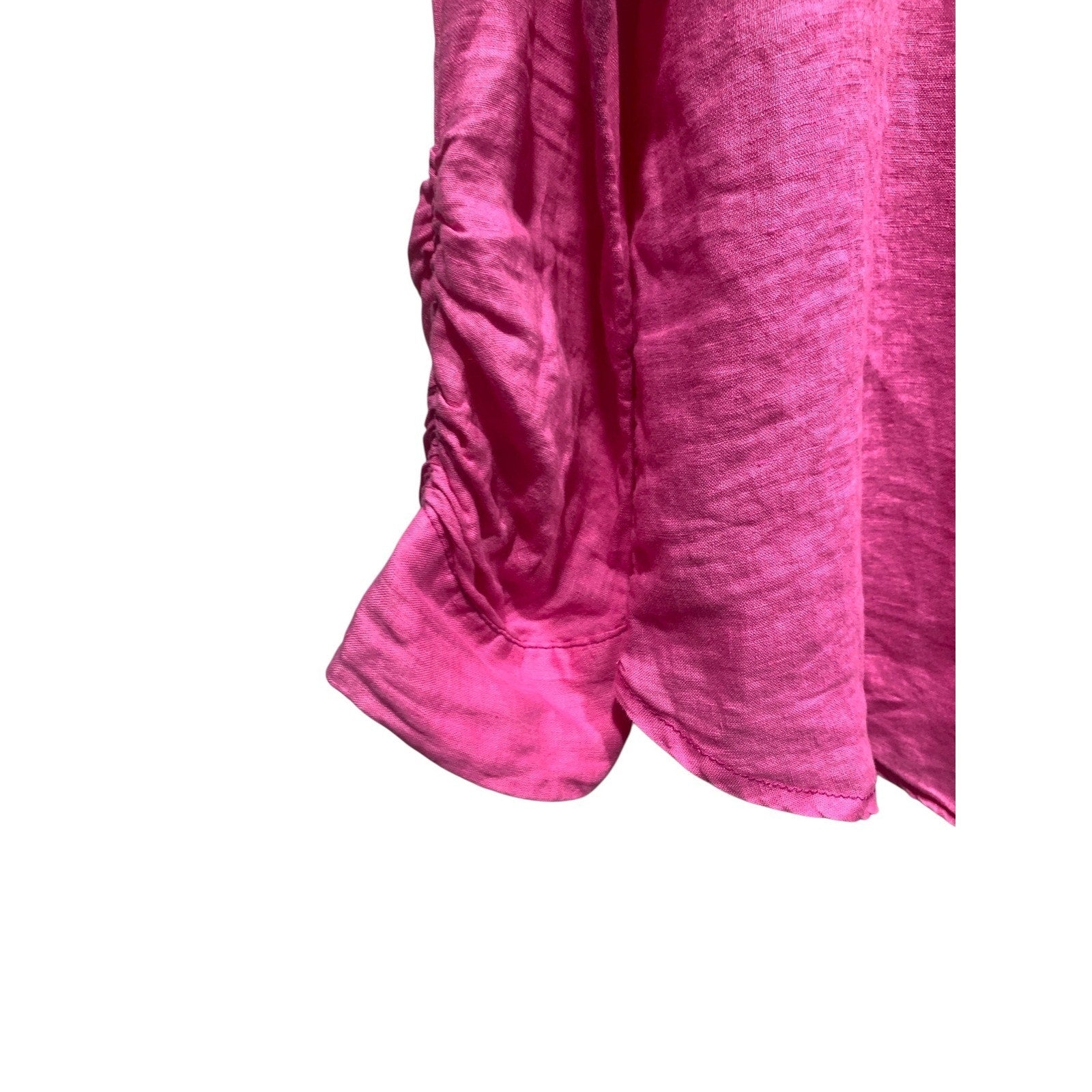 Maeve Anthropologie Hot Pink 100% Linen Ruched Sleeve Button Down Shirt Large