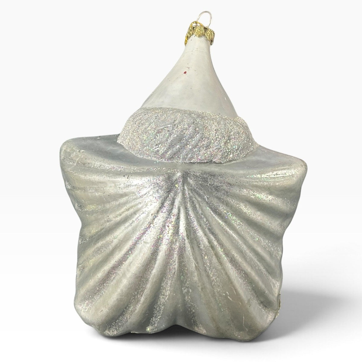 Kurt Adler Glass Santa Claus in Seashell Christmas Ornament Silver Glitter