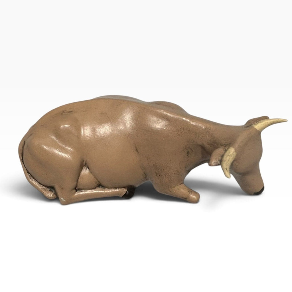 Vintage 1970s Holland Mold Oxen Hand Painted Ceramic Figurine Nativity Scene 3"