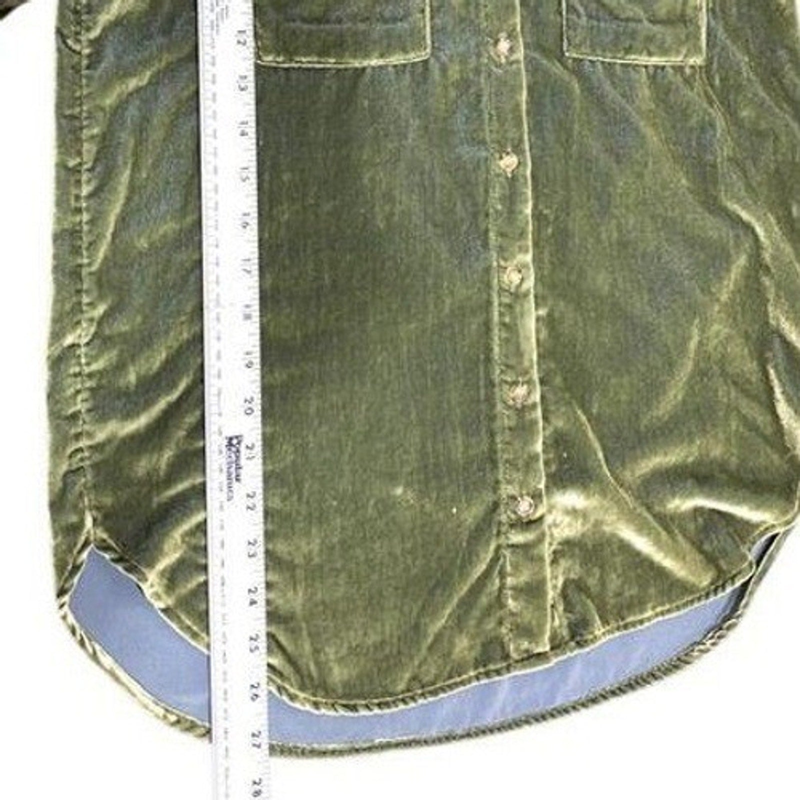 Maeve Anthropologie Olive Green Velvet Button Down Shirt Long Sleeve Womens Sz 6