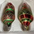 Vintage European Glass Christmas Ornaments Set Red Green Glitter Baubles