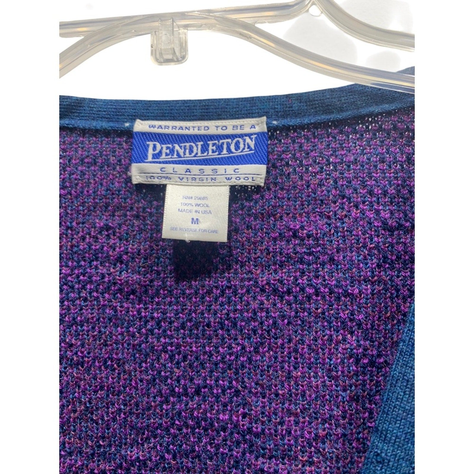Pendleton Classic Cardigan Sweater Womens Medium 100% Virgin Wool Purple Blue sz m