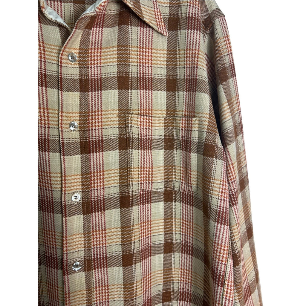 Vintage Pendleton Wool Plaid Flannel Shirt Mens Large Brown Tan Made in USA work