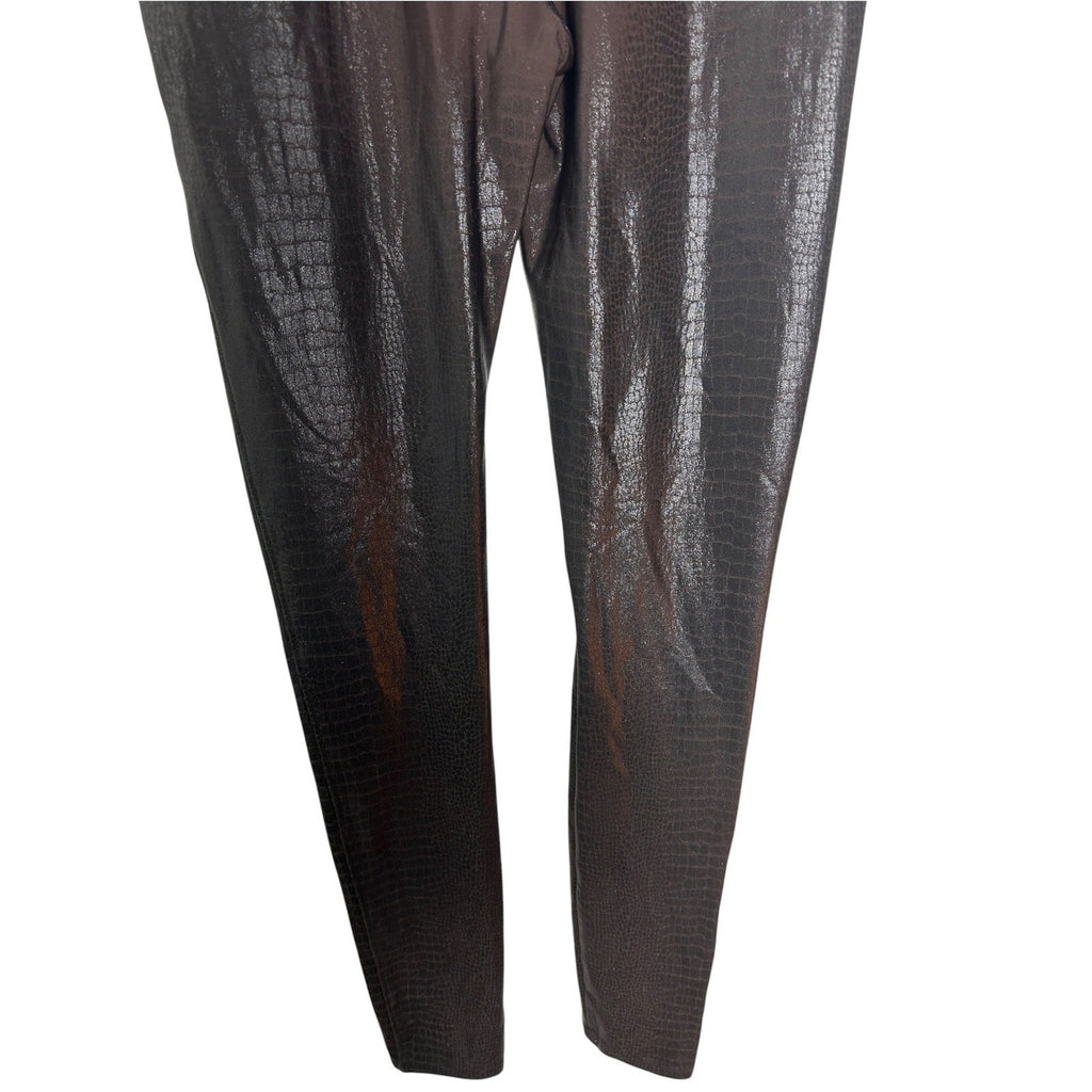 Spanx Faux Leather Croc Leggings Dark Brown High Waisted Medium Slimming Pants