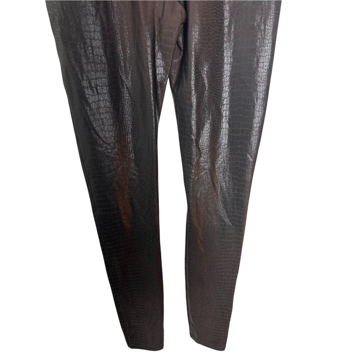 Spanx Faux Leather Croc Leggings Dark Brown High Waisted Medium Slimming Pants