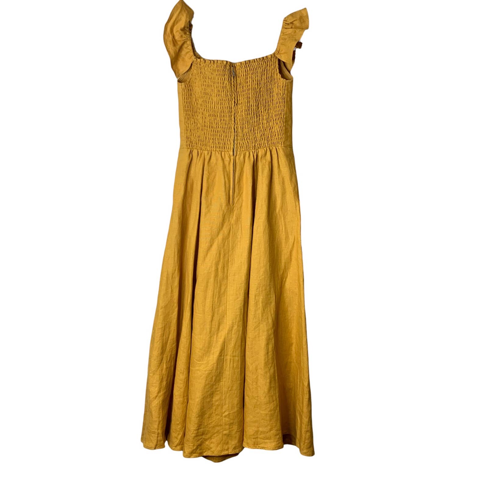 Reformation Hattie Linen Midi Dress, Mustard Yellow SZ 2