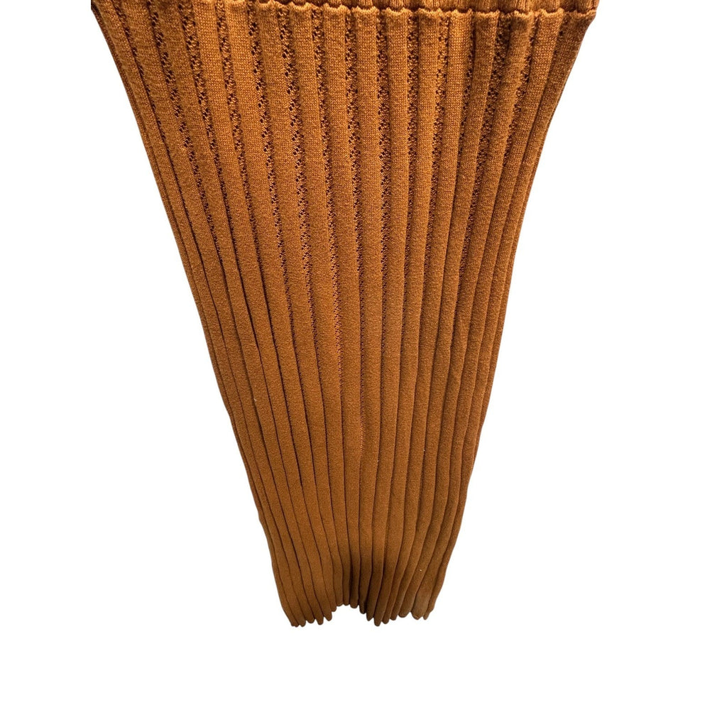 Varley Florian Knit Dress Brown Cotton Pointelle Ribbed Midi Sleeveless Small