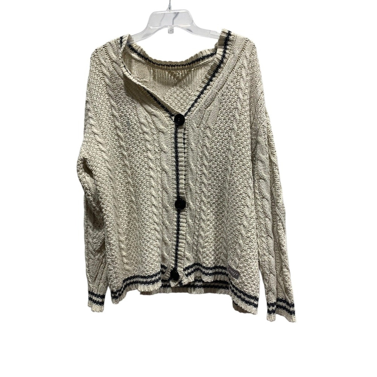 Taylor Swift Style Knit Cardigan Cream Cable Knit Striped Button Front sz xl